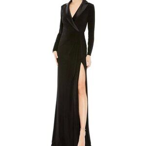 Mac Duggal Black Long Sleeve Tuxedo Gown